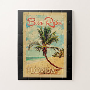 Boca Raton Florida Palm Tree Beach Vintage Travel Jigsaw Puzzle