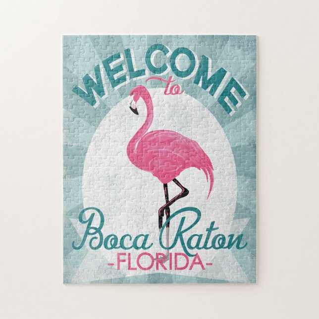 Boca Raton Florida Pink Flamingo Retro Jigsaw Puzzle (Vertical)