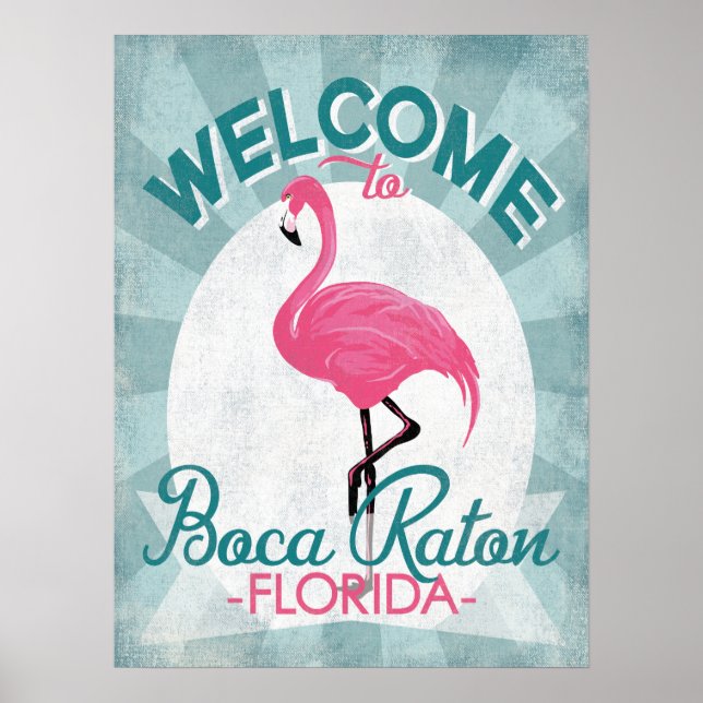 Boca Raton Florida Pink Flamingo Retro Poster (Front)