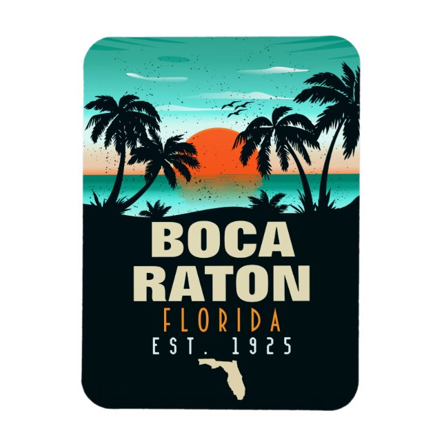 Boca Raton Florida Retro Sunset Beach Souvenirs Magnet (Vertical)