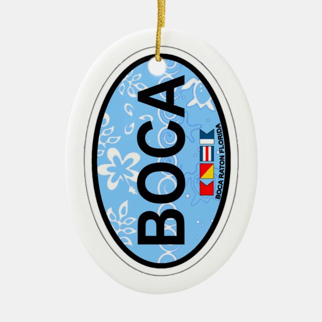 Boca Raton - Oval Design. Ceramic Ornament (Front)