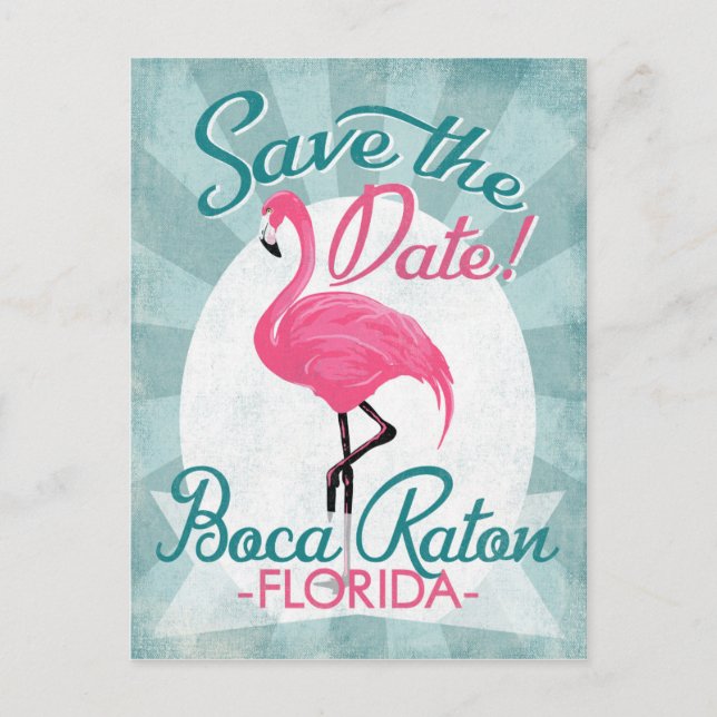 Boca Raton Save The Date Pink Flamingo Announcement Postcard (Front)