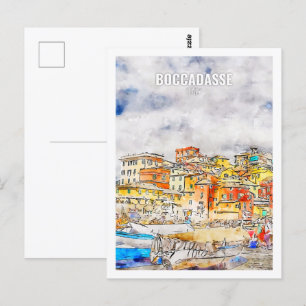 Boccadasse Italy Famous Travel Place Watercolor Postcard