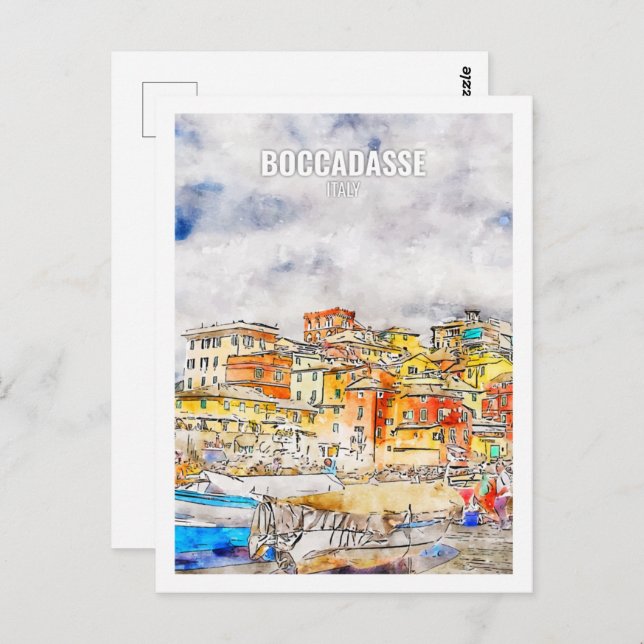 Boccadasse Italy Famous Travel Place Watercolor Postcard (Front/Back)