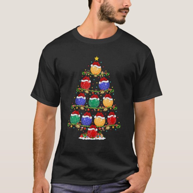 Bocce Lover Xmas Lighting Santa Bocce Christmas Tr T-Shirt (Front)