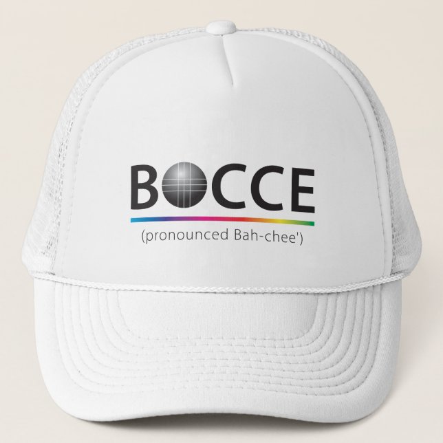 BOCCE (pronounced Bah-chee') Cap. Trucker Hat (Front)