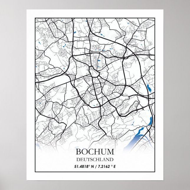 Bochum Deutschland City Map Travel Simple Minimal Poster (Front)