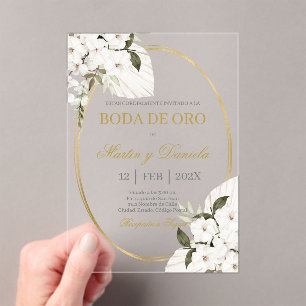 Boda de oro con boho blanco acrylic invitations