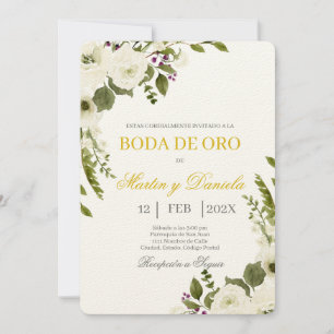 Boda de Oro con Ramo de flor blanca Invitation