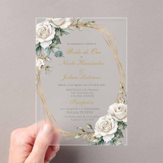 Boda de oro wedding rosa blanca acrylic invitation (Insitu (Handheld))