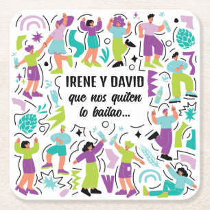 Boda Festivalera - Dance Disco Violet and Turquois Square Paper Coaster