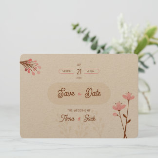 Boda wild flowers pink and botanical beige save the date