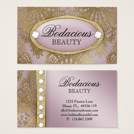 Bodacious Beauty Makeup Lace Diamond Mauve Gold 2 Business Card