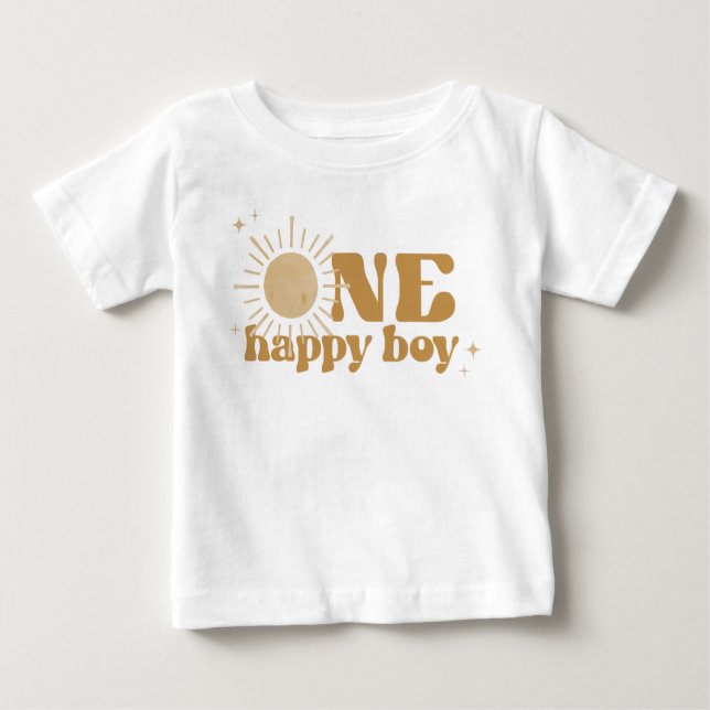 BODHI Boho Sun One Happy Boy 1st Birthday Baby T-Shirt (Front)
