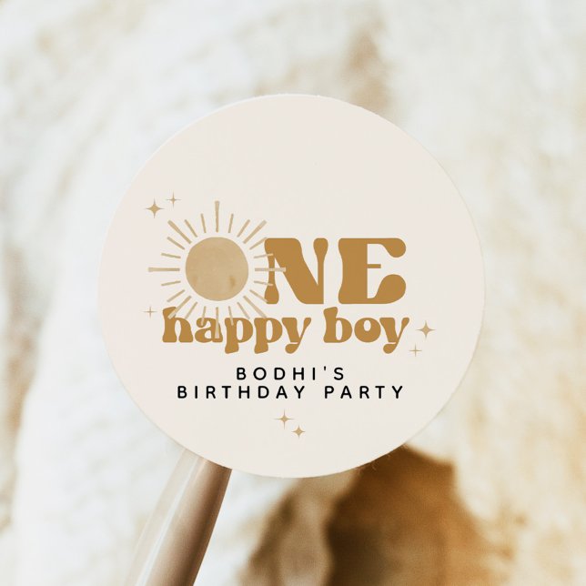 BODHI One Happy Boy First Trip Around Sun Birthday Classic Round Sticker (Creator Uploaded)