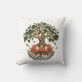 Bodhi Tree Lotus Roots Meditation Throw Pillow