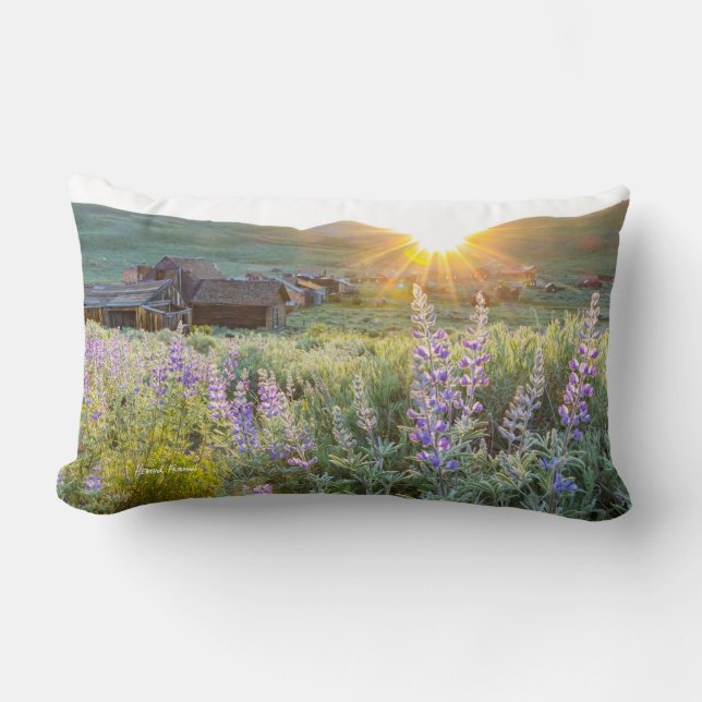 Bodie Ghost Town Lupines at Sunset Lumbar Cushion (Front)