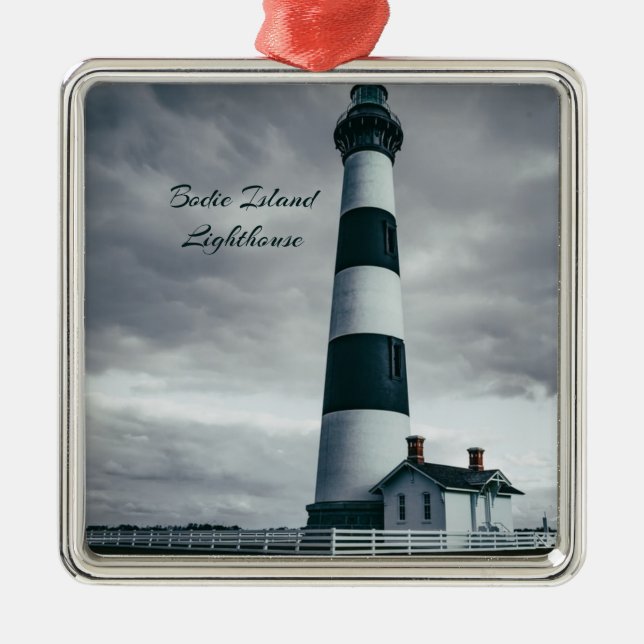 Bodie Island Lighthouse black and white Metal Ornament (Front)