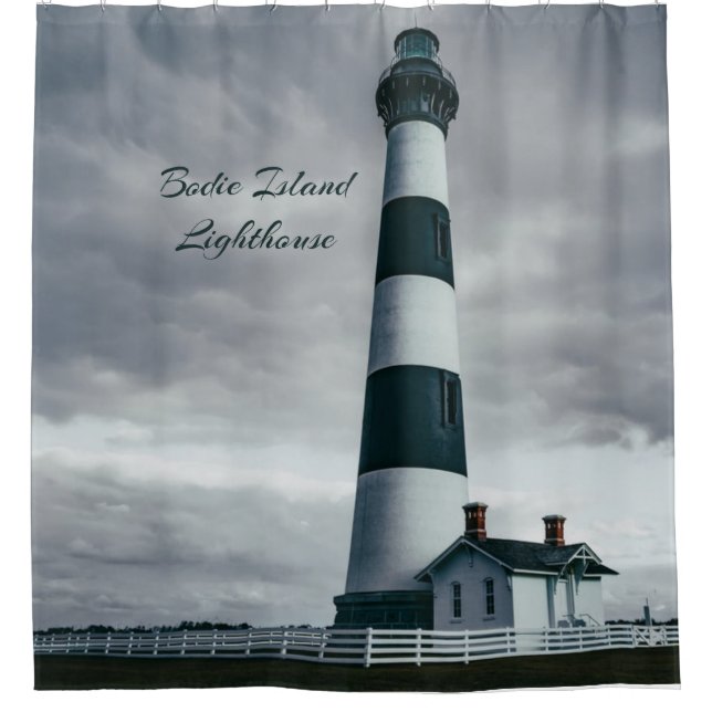 Bodie Island Lighthouse black and white Shower Curtain (Front)