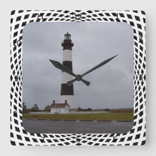 BODIE ISLAND LIGHTHOUSE- SQUARE WALL CLOCK
