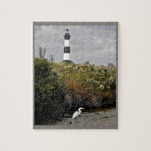 Bodie Island Lighthouse With Egret Jigsaw Puzzle