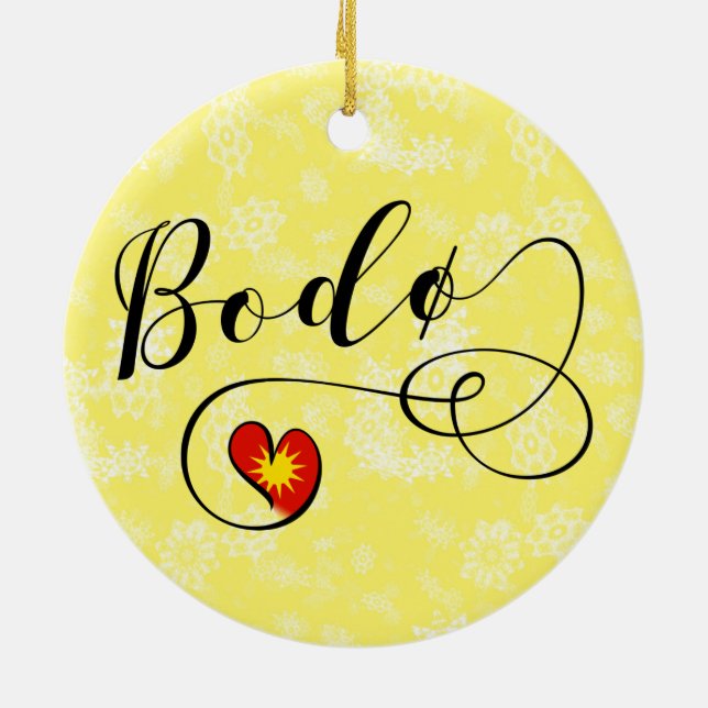 Bodø Flag Heart, Norway, Bodö Ceramic Ornament (Back)