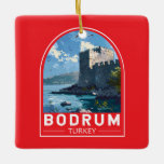 Bodrum Castle Turkey Travel Art Vintage Ceramic Ornament<br><div class="desc">Bodrum retro vector travel design. Bodrum is a city on the Bodrum Peninsula,  stretching from Turkey's southwest coast into the Aegean Sea. The city features twin bays with views of Bodrum Castle.</div>
