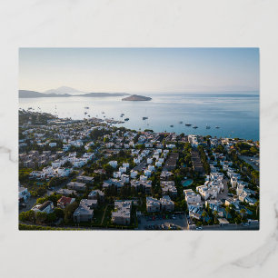 Bodrum Coast View Foil Holiday Postcard