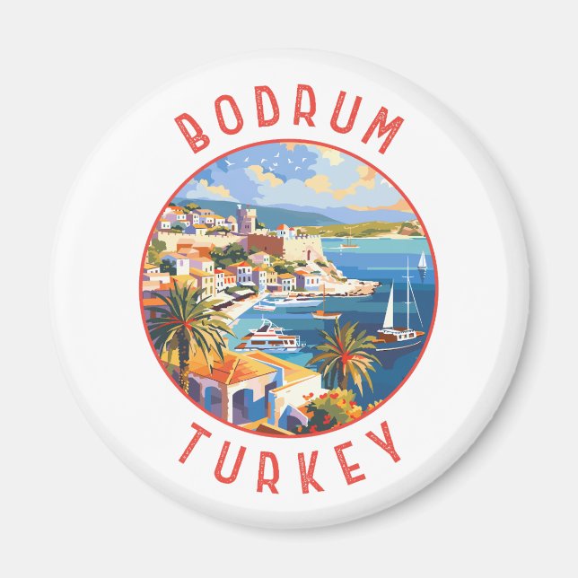 Bodrum Turkey Retro Distressed Circle Magnet (Front)