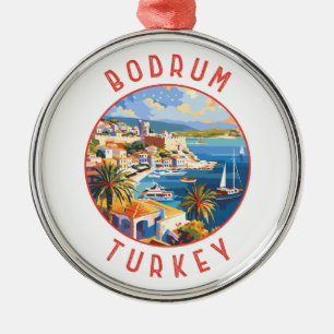 Bodrum Turkey Retro Distressed Circle Metal Ornament