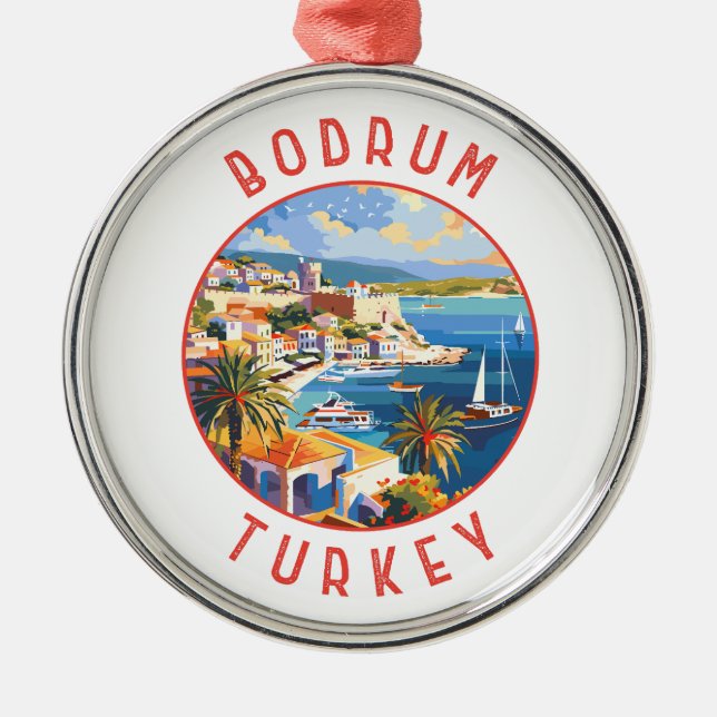 Bodrum Turkey Retro Distressed Circle Metal Ornament (Front)