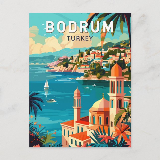 Bodrum Turkey Travel Art Vintage Postcard (Front)