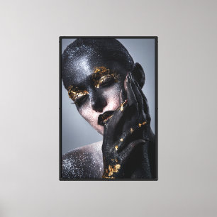 Body Art Gold Black Editorial Makeup Fashion Canvas Print