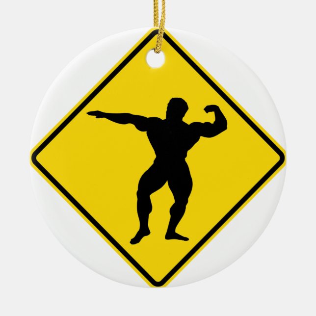 "Body Builder 1" design Ceramic Tree Decoration (Front)