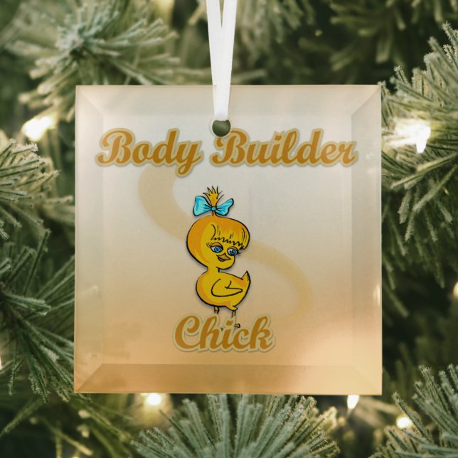 Body Builder Chick Glass Tree Decoration (Insitu)
