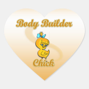 Body Builder Chick Heart Sticker