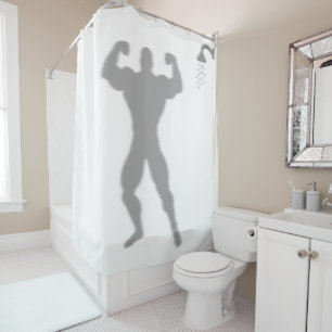 Body Builder Man Funny Silhouette Shadow Behind Shower Curtain
