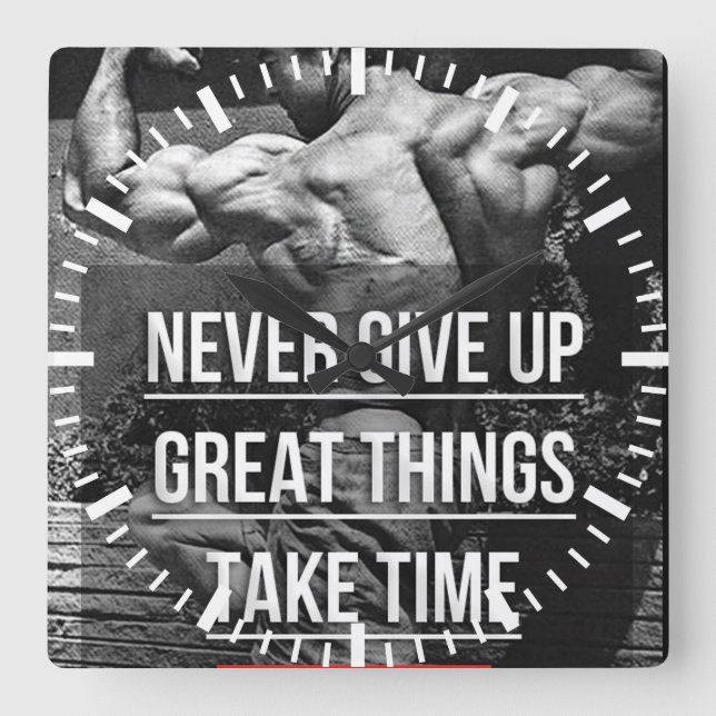 "Body Building" Motivational Square Wall Clock (Front)