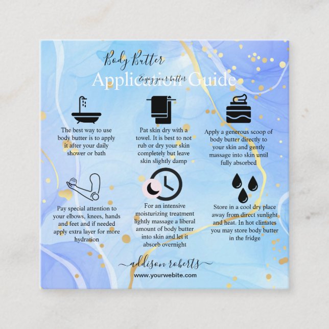 Body Butter Application Guide Modern Elegant Square Business Card (Front)