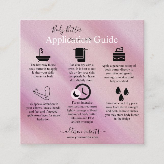 Body Butter Application Guide Modern Glam  Square Business Card (Front)