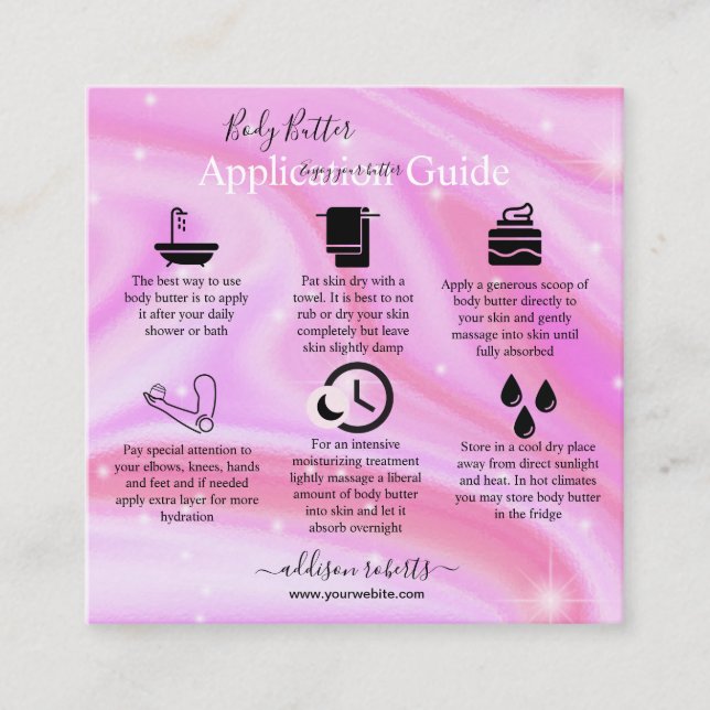 Body Butter Application Guide Modern Glam  Square Business Card (Front)