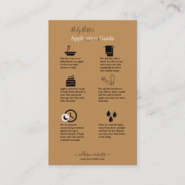 Body Butter Application Guide Modern Professional  Business Card (Front)