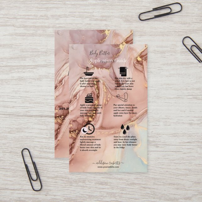 Body Butter Application Guide Pink Gold  Business Card (Front/Back In Situ)