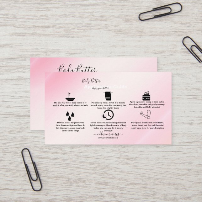 Body Butter Application  Pink Gold Watercolor   Bu Business Card (Front/Back In Situ)
