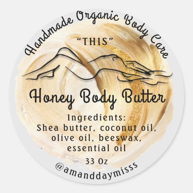 Body Butter Balm Care Packaging Gold Grey Classic Round Sticker (Front)