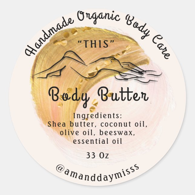 Body Butter Balm Care Packaging Logo Rose Gold Classic Round Sticker (Front)