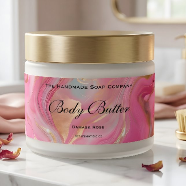 Body Butter Cosmetics Jar Label Pink Marble & Gold (Creator Uploaded)