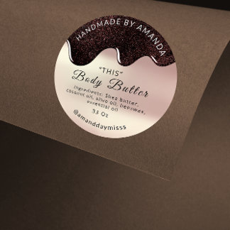 Body Butter Drips Product Packaging Coffee Rose Classic Round Sticker
