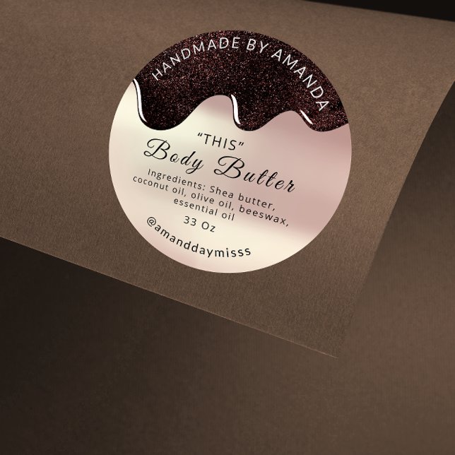 Body Butter Drips Product Packaging Coffee Rose Classic Round Sticker (Body Butter Drips Product Packaging Coffee Rose Classic Round Sticker)