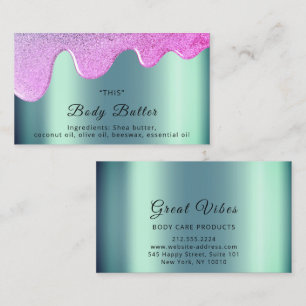 Body Butter Drips Product Packaging Pink Teal Business Card